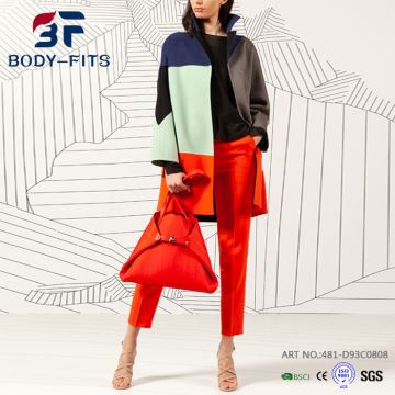Women Contrast Color Woolen Coat